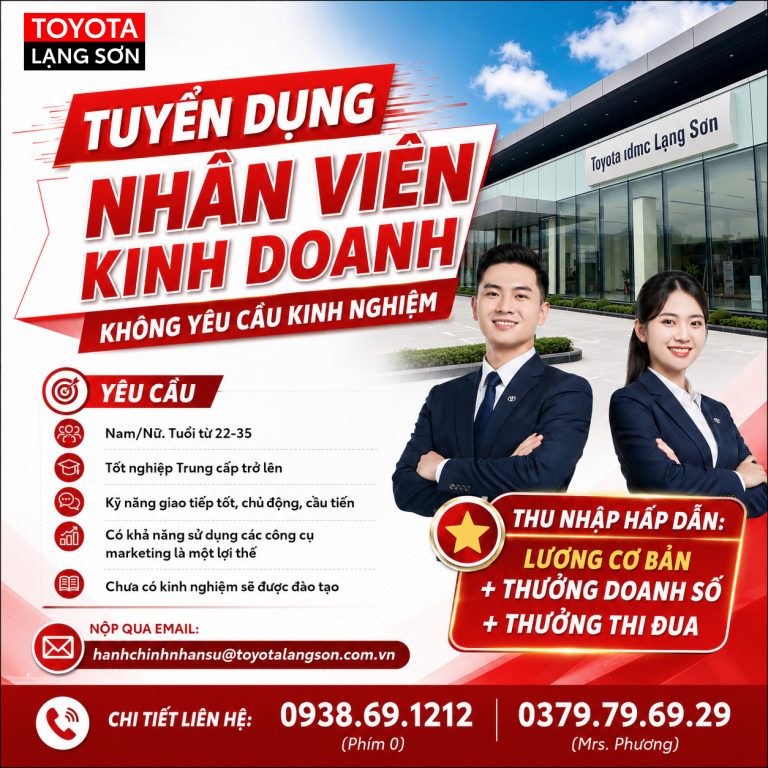 TOYOTA LẠNG SƠN TUYỂN DỤNG NHÂN VIÊN KINH DOANH