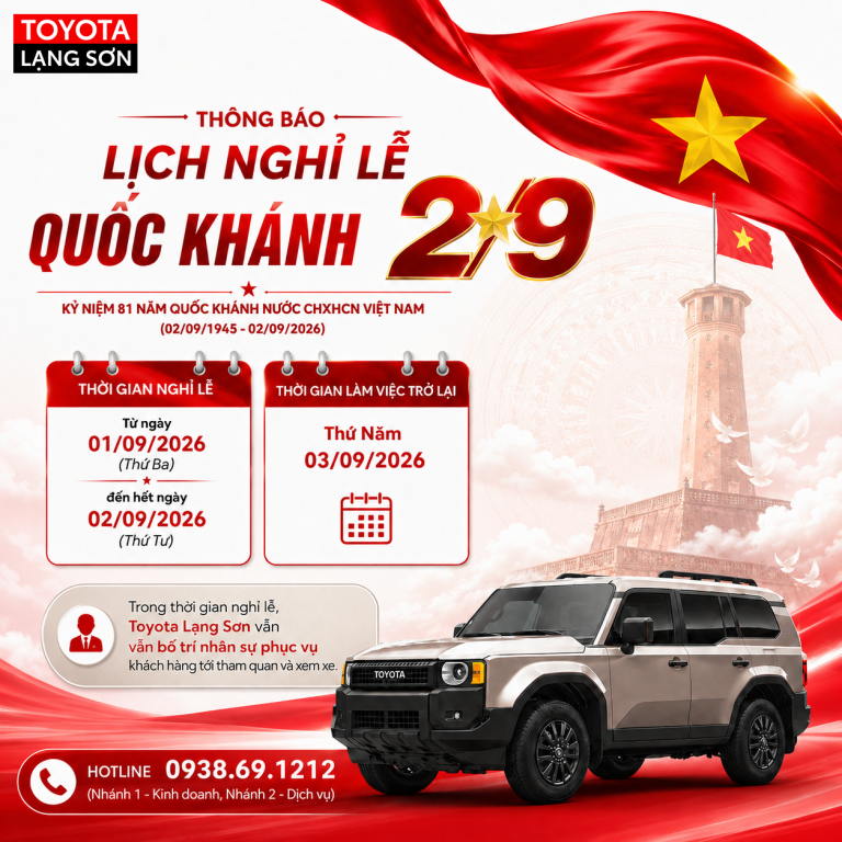 TOYOTA LẠNG SƠN THÔNG BÁO LỊCH NGHỈ LỄ QUỐC KHÁNH 2/9