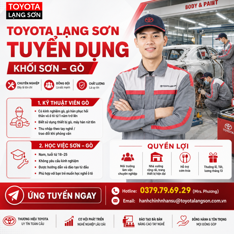 TOYOTA LẠNG SƠN TUYỂN DỤNG KỸ THUẬT VIÊN SƠN – GÒ